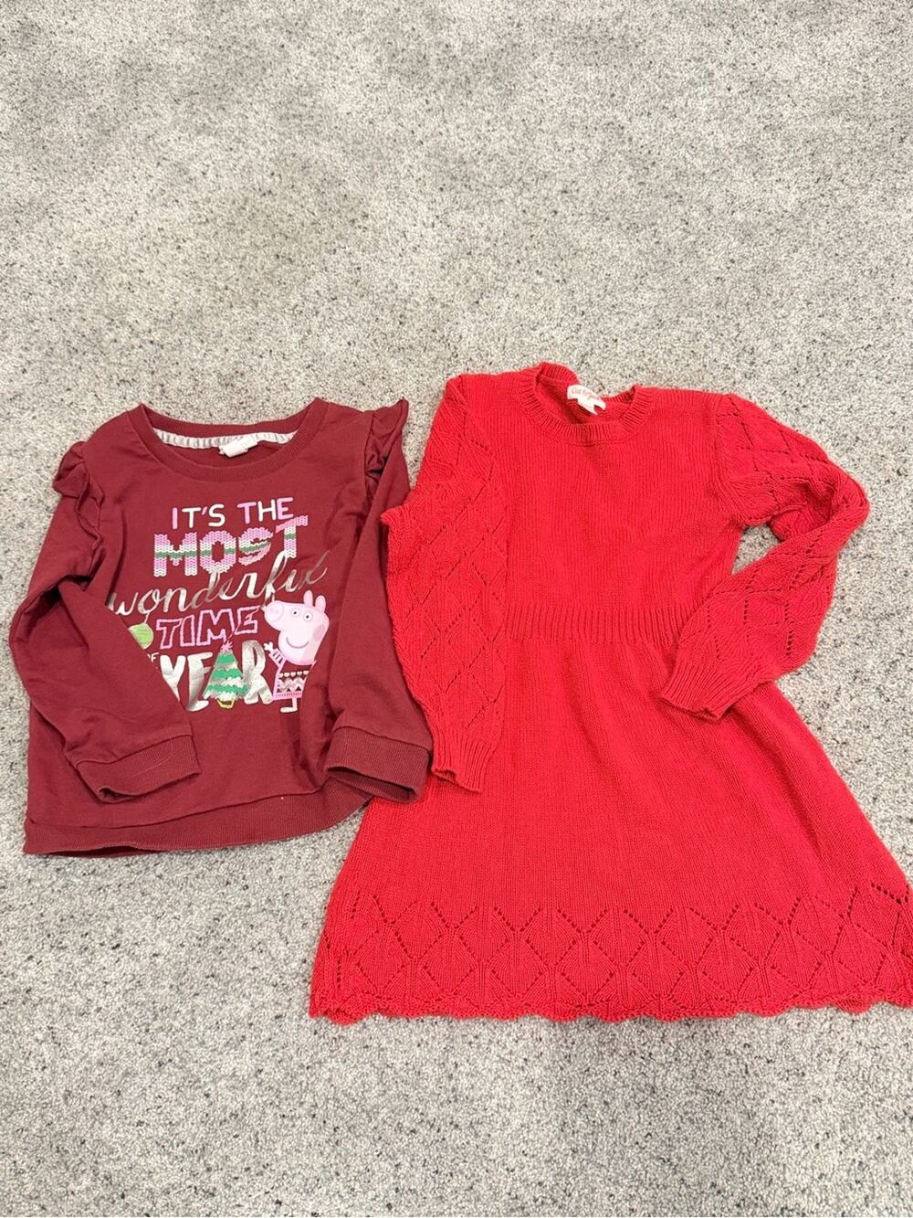 Peppa Pig Sweater & Red Glitter Knit Dress Christmas girls 4T holiday bundle